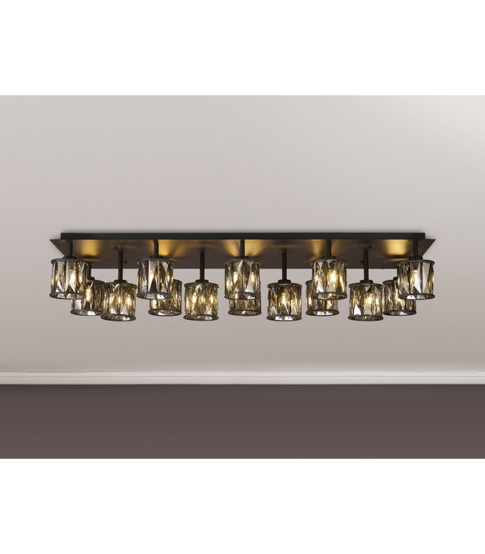 Keene Rectangle 14 Light G9 Flush Light Satin Black / Smoke Crystal Shade Item Weight: 18.1kg-3