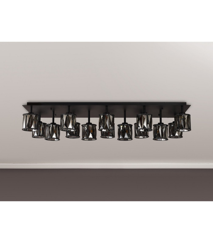 Keene Rectangle 14 Light G9 Flush Light Satin Black / Smoke Crystal Shade Item Weight: 18.1kg-13