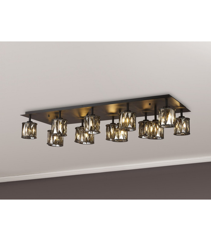 Keene Rectangle 14 Light G9 Flush Light Satin Black / Smoke Crystal Shade Item Weight: 18.1kg-14
