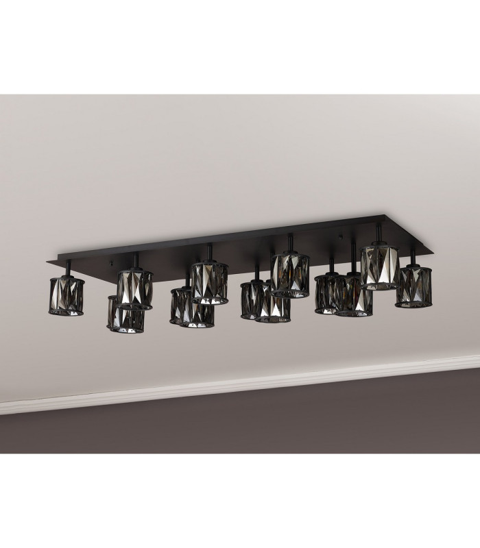 Keene Rectangle 14 Light G9 Flush Light Satin Black / Smoke Crystal Shade Item Weight: 18.1kg-15