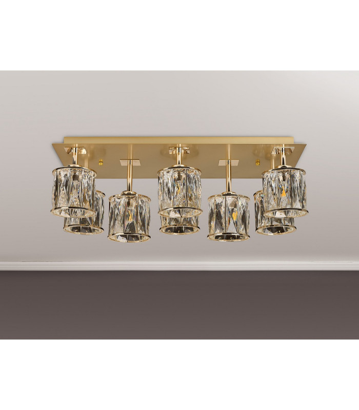 Keene Rectangle 8 Light G9 Flush Light French Gold / Clear Crystal Shade-12