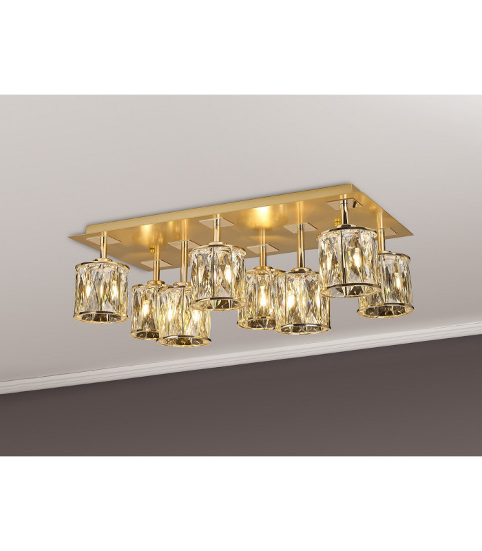 Keene Rectangle 8 Light G9 Flush Light French Gold / Clear Crystal Shade-13