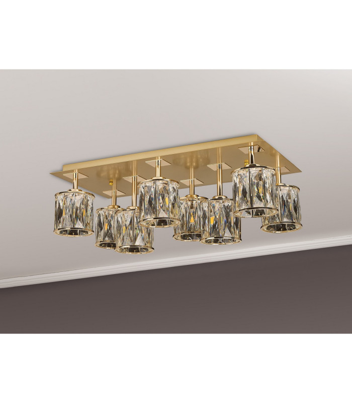 Keene Rectangle 8 Light G9 Flush Light French Gold / Clear Crystal Shade-14