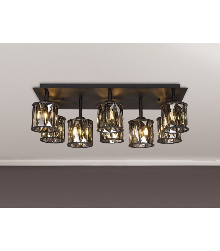 Keene Rectangle 8 Light G9 Flush Light Satin Black / Smoke Crystal Shade-3