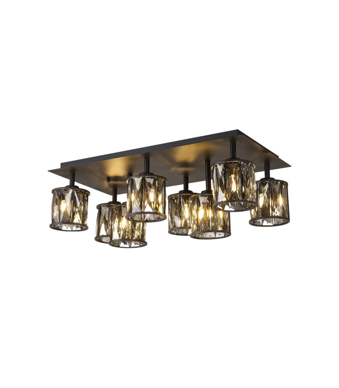 Keene Rectangle 8 Light G9 Flush Light Satin Black / Smoke Crystal Shade-5