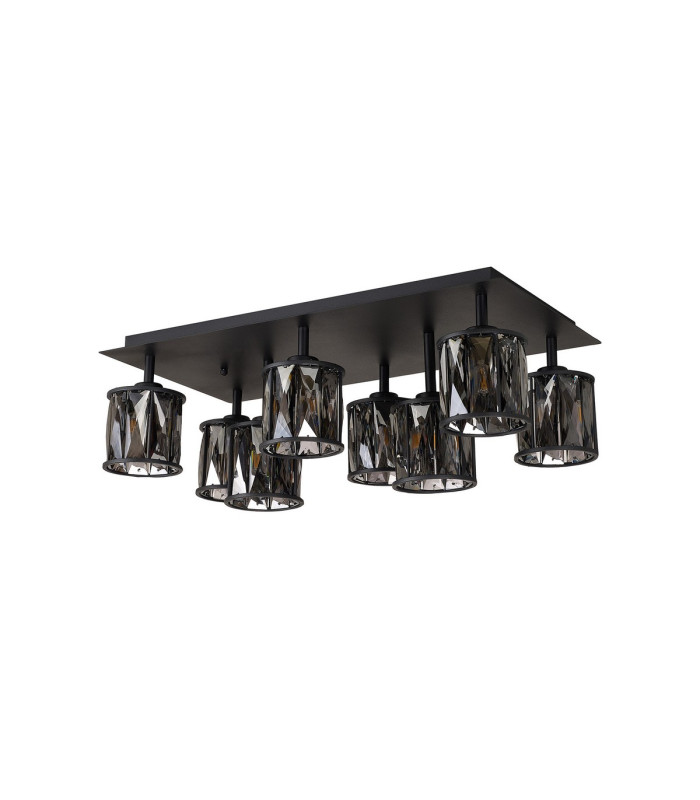 Keene Rectangle 8 Light G9 Flush Light Satin Black / Smoke Crystal Shade-7