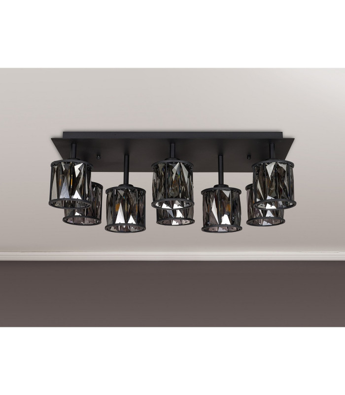 Keene Rectangle 8 Light G9 Flush Light Satin Black / Smoke Crystal Shade-12