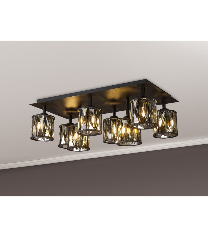 Keene Rectangle 8 Light G9 Flush Light Satin Black / Smoke Crystal Shade-13