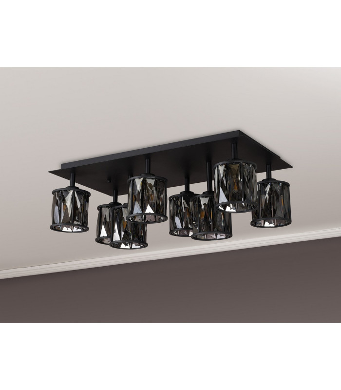 Keene Rectangle 8 Light G9 Flush Light Satin Black / Smoke Crystal Shade-14