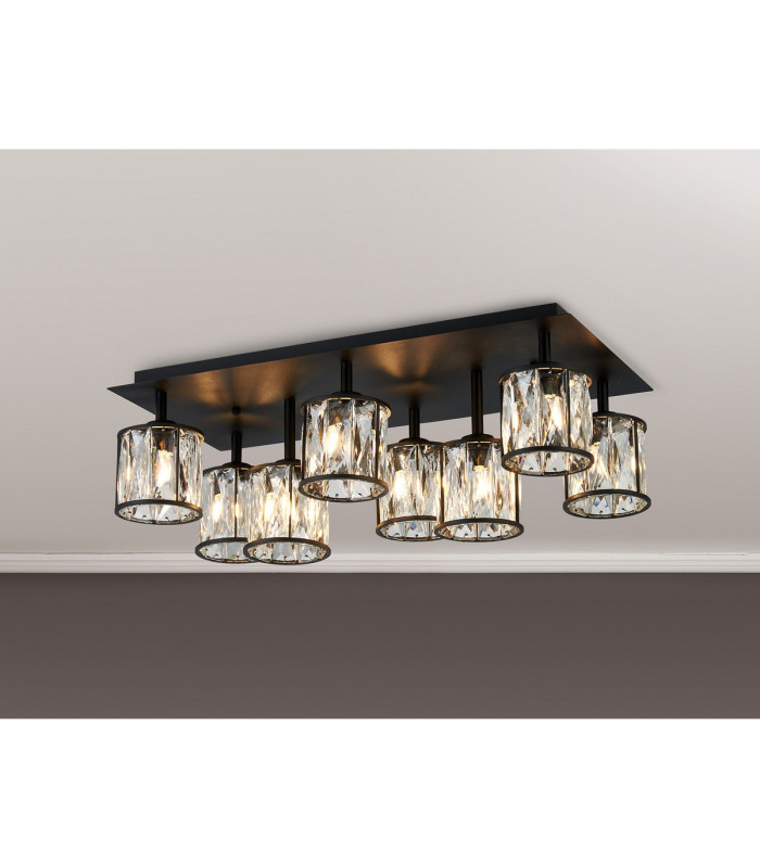 Keene Rectangle 8 Light G9 Flush Sand Black / Clear Crystal Shade-3