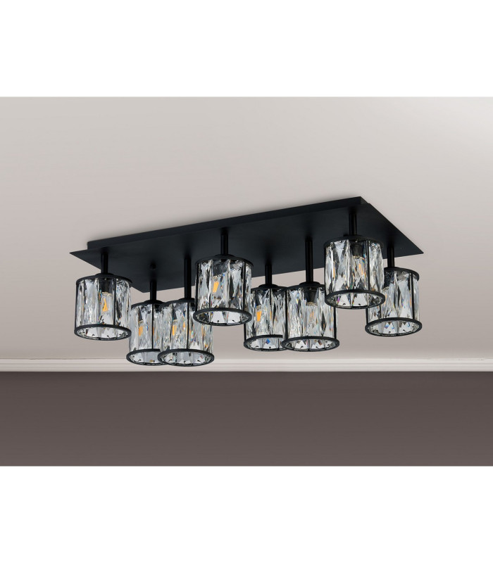 Keene Rectangle 8 Light G9 Flush Sand Black / Clear Crystal Shade-11