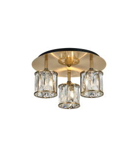 Keene 35cm Round 3 Light G9 Flush Antique Brass / Clear Crystal Shade-1