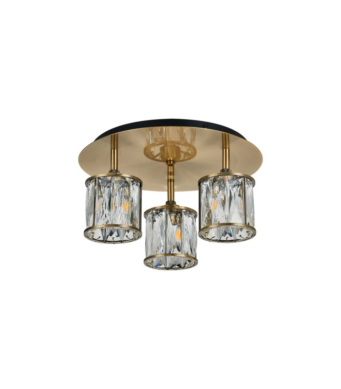Keene 35cm Round 3 Light G9 Flush Antique Brass / Clear Crystal Shade-4