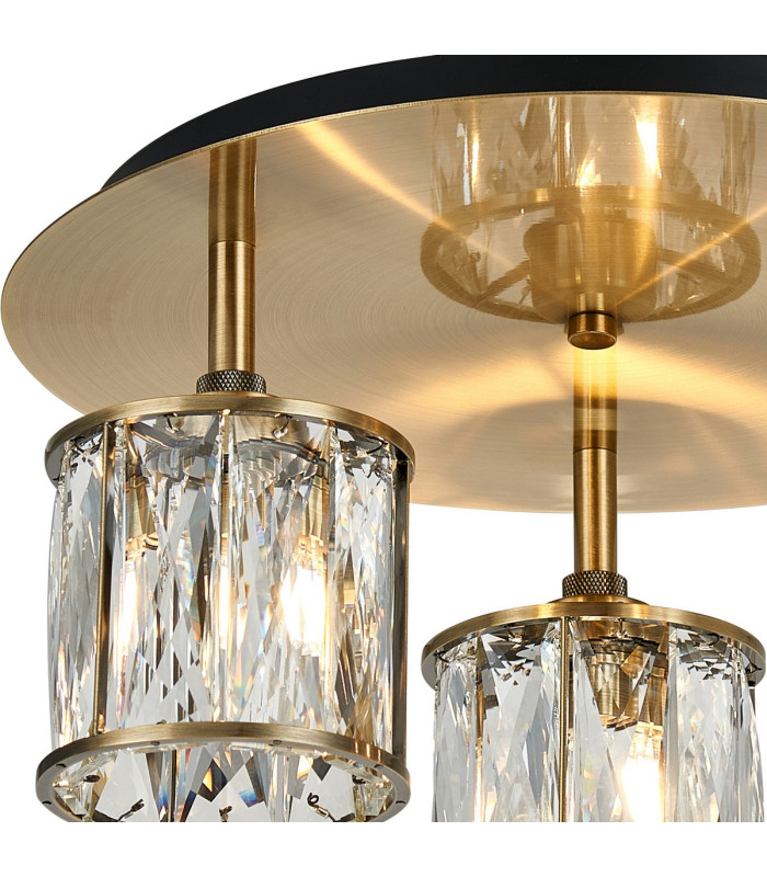 Keene 35cm Round 3 Light G9 Flush Antique Brass / Clear Crystal Shade-5