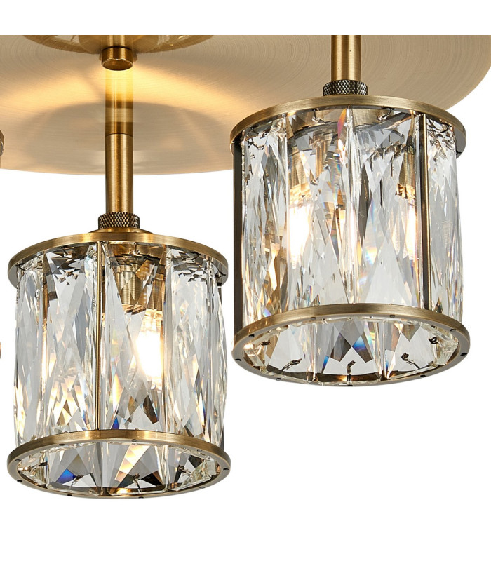 Keene 35cm Round 3 Light G9 Flush Antique Brass / Clear Crystal Shade-6