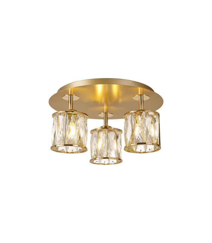 Keene Round 3 Light G9 35cm Flush Light French Gold / Clear Crystal Shade-1