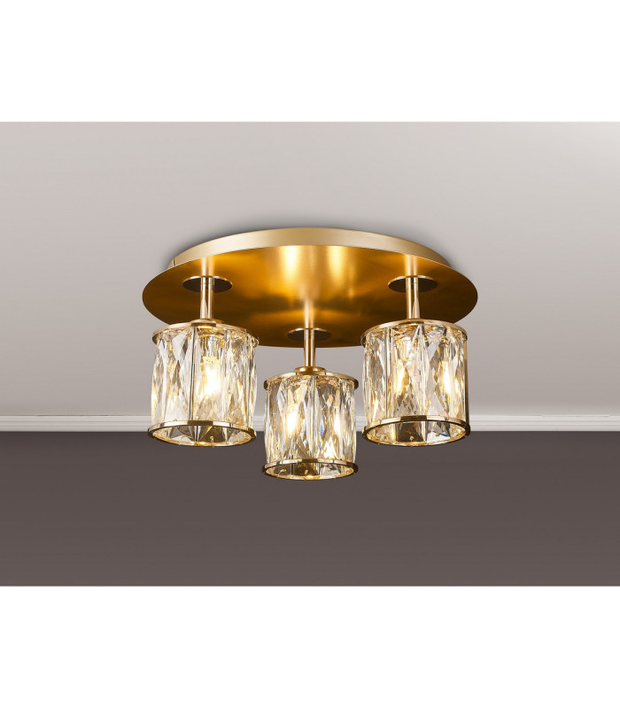 Keene Round 3 Light G9 35cm Flush Light French Gold / Clear Crystal Shade-3