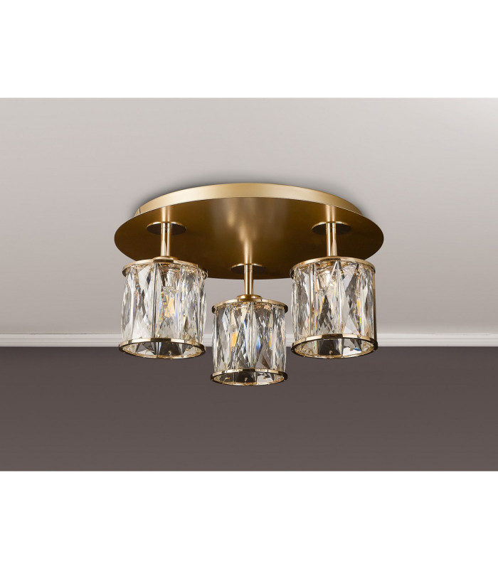 Keene Round 3 Light G9 35cm Flush Light French Gold / Clear Crystal Shade-9