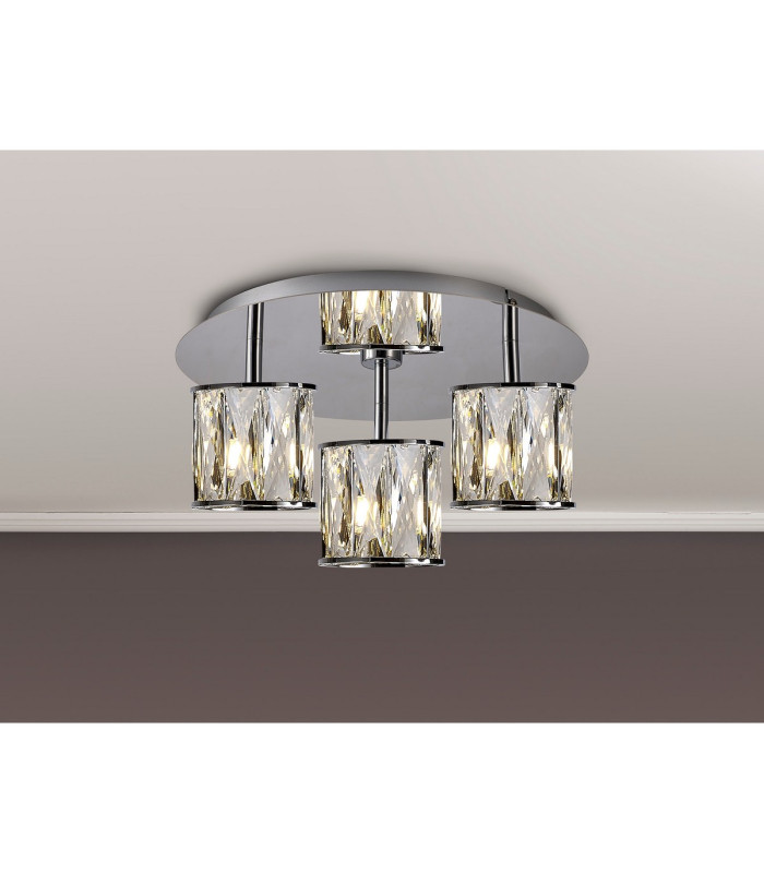 Keene Round 3 Light G9 35cm Flush Light Polished Chrome / Clear Crystal Shade-3