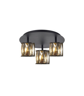 Keene Round 3 Light G9 35cm Flush Light Satin Black / Smoke Crystal Shade-1