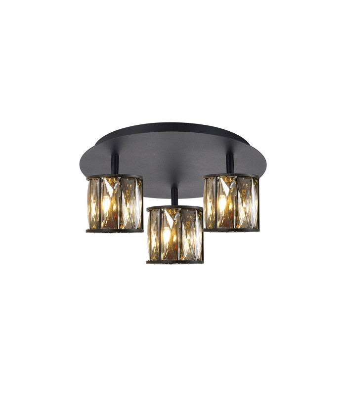 Keene Round 3 Light G9 35cm Flush Light Satin Black / Smoke Crystal Shade-1