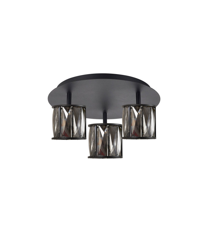 Keene Round 3 Light G9 35cm Flush Light Satin Black / Smoke Crystal Shade-4