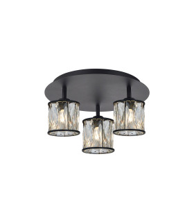 Keene 35cm Round 3 Light G9 Flush Sand Black / Clear Crystal Shade-1
