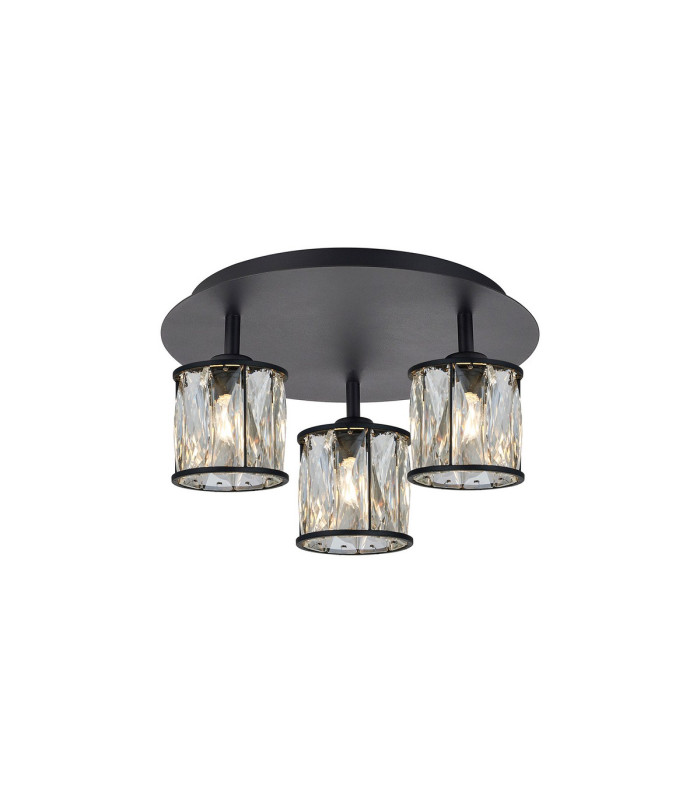 Keene 35cm Round 3 Light G9 Flush Sand Black / Clear Crystal Shade-1