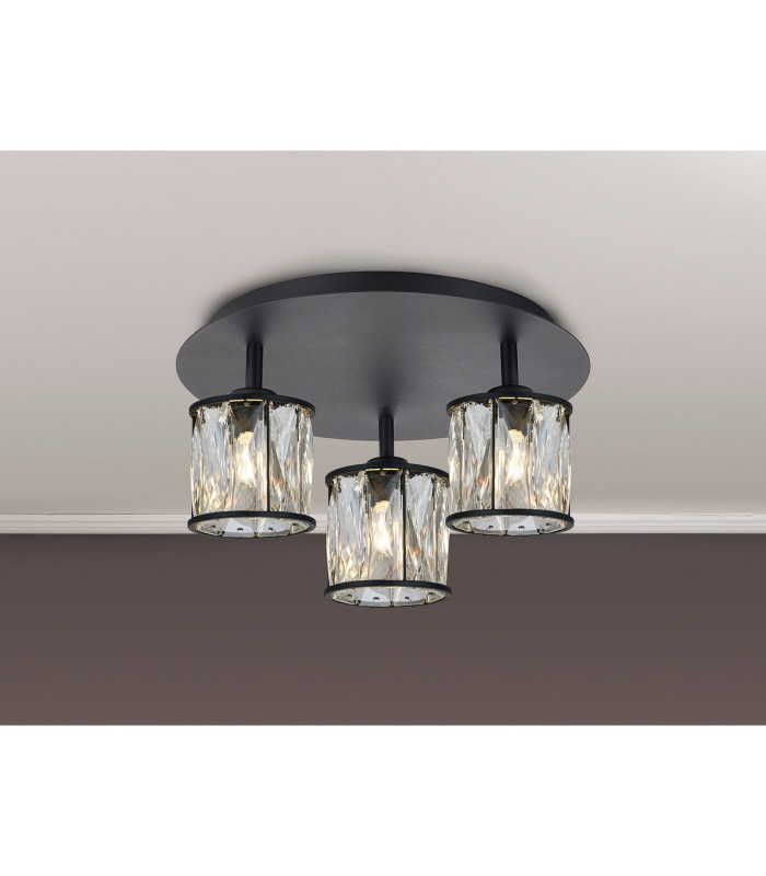 Keene 35cm Round 3 Light G9 Flush Sand Black / Clear Crystal Shade-3