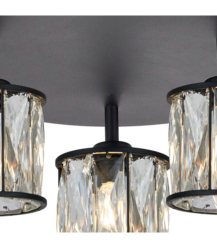 Keene 35cm Round 3 Light G9 Flush Sand Black / Clear Crystal Shade-5