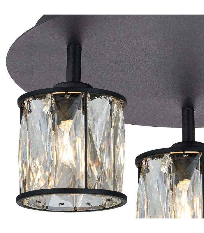 Keene 35cm Round 3 Light G9 Flush Sand Black / Clear Crystal Shade-6
