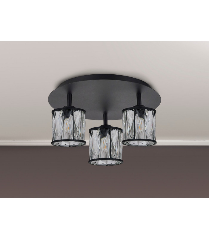 Keene 35cm Round 3 Light G9 Flush Sand Black / Clear Crystal Shade-12
