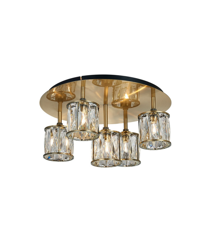 Keene 46cm Round 5 Light G9 Flush Antique Brass / Clear Crystal Shade-1