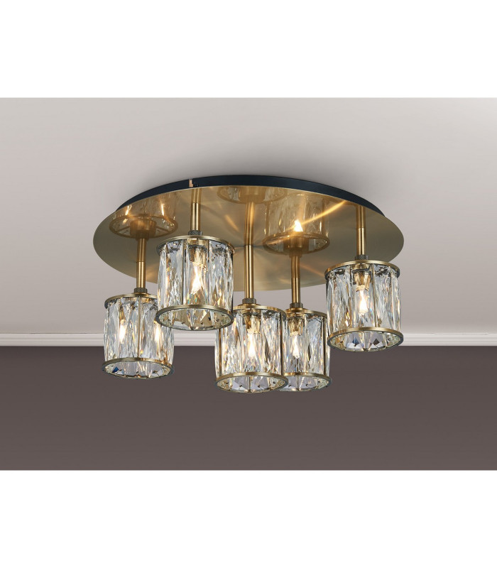 Keene 46cm Round 5 Light G9 Flush Antique Brass / Clear Crystal Shade-3