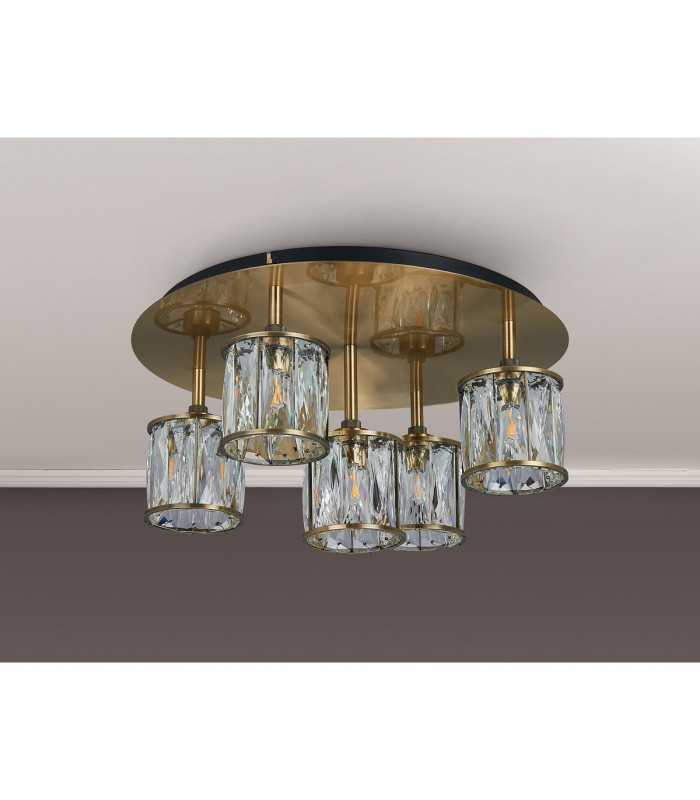 Keene 46cm Round 5 Light G9 Flush Antique Brass / Clear Crystal Shade-9