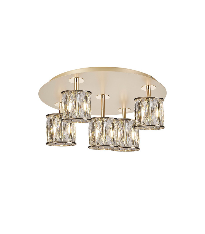 Keene 46cm Round 5 Light G9 Flush Light French Gold / Clear Crystal Shade-1