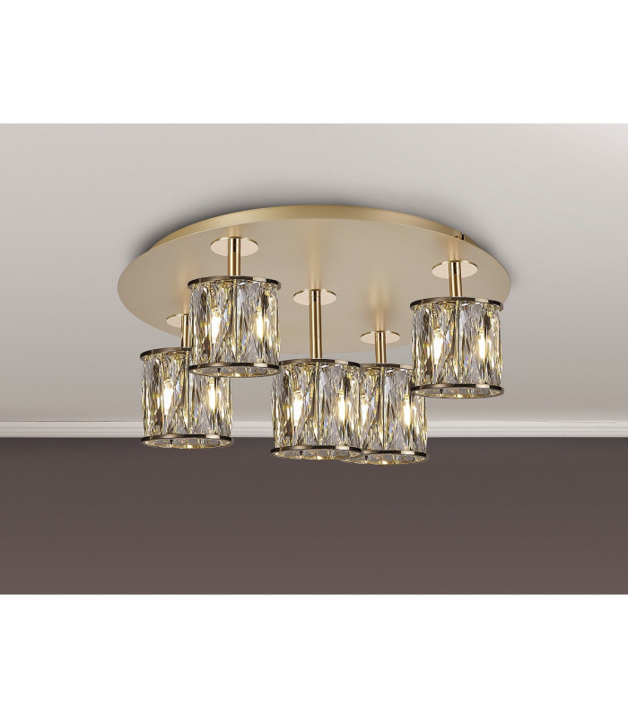 Keene 46cm Round 5 Light G9 Flush Light French Gold / Clear Crystal Shade-3
