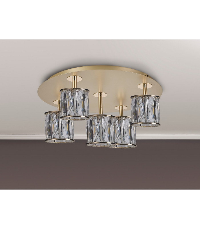 Keene 46cm Round 5 Light G9 Flush Light French Gold / Clear Crystal Shade-9