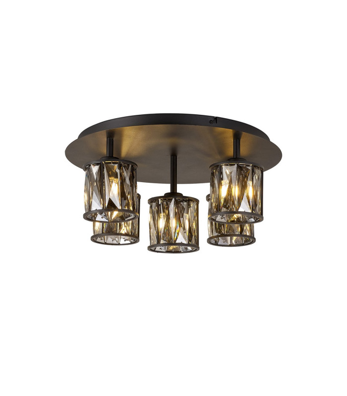 Keene 46cm Round 5 Light G9 Flush Light Satin Black / Smoke Crystal Shade-1