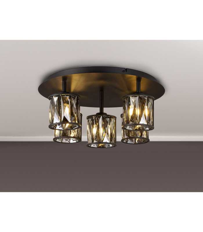 Keene 46cm Round 5 Light G9 Flush Light Satin Black / Smoke Crystal Shade-3