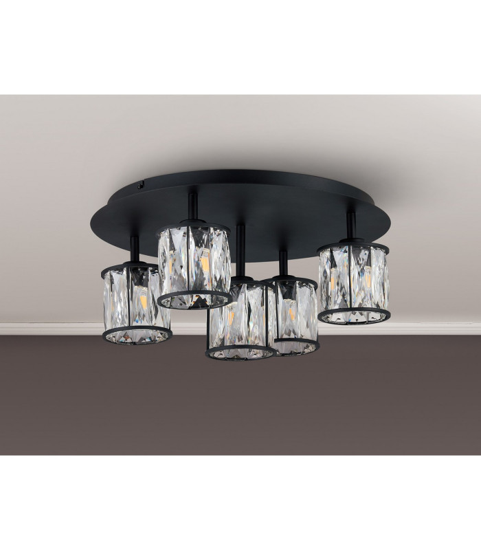 Keene 46cm Round 5 Light G9 Flush Sand Black / Clear Crystal Shade-11