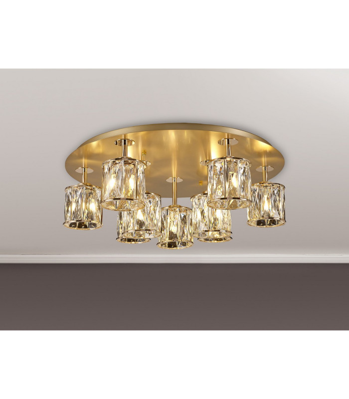 Keene Round 9 Light G9 Flush Light French Gold / Clear Crystal Shade-3