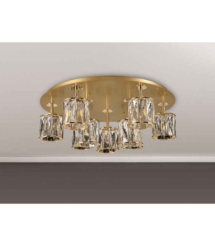 Keene Round 9 Light G9 Flush Light French Gold / Clear Crystal Shade-9