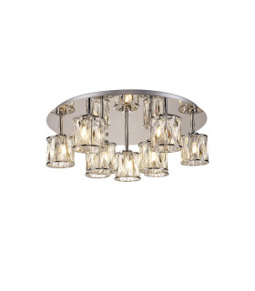 Keene 60.8cm Round 9 Light G9 Flush Light Polished Chrome / Clear Crystal Shade-1