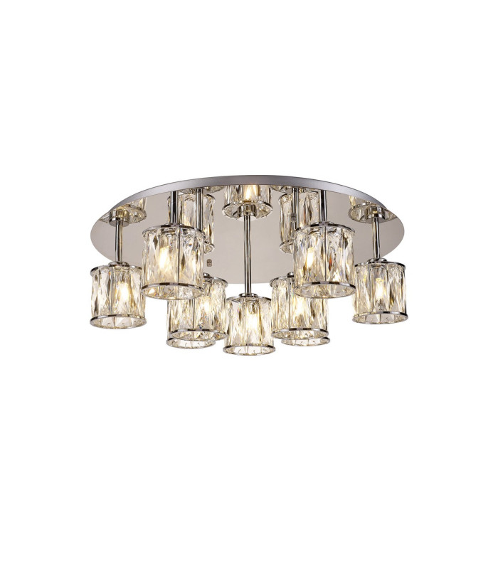 Keene 60.8cm Round 9 Light G9 Flush Light Polished Chrome / Clear Crystal Shade-1