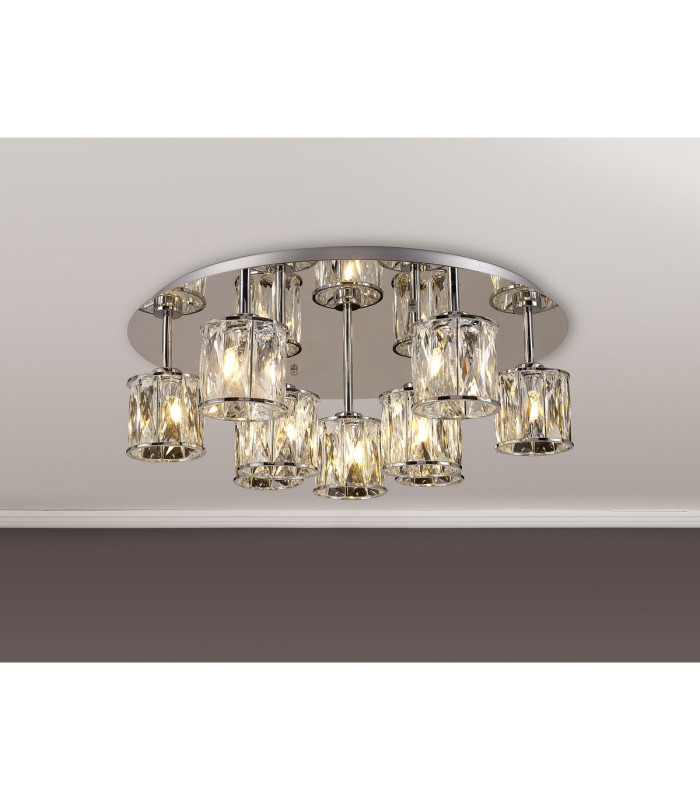 Keene 60.8cm Round 9 Light G9 Flush Light Polished Chrome / Clear Crystal Shade-3