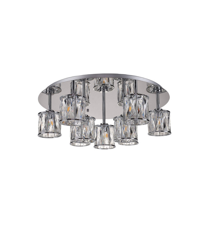 Keene 60.8cm Round 9 Light G9 Flush Light Polished Chrome / Clear Crystal Shade-4