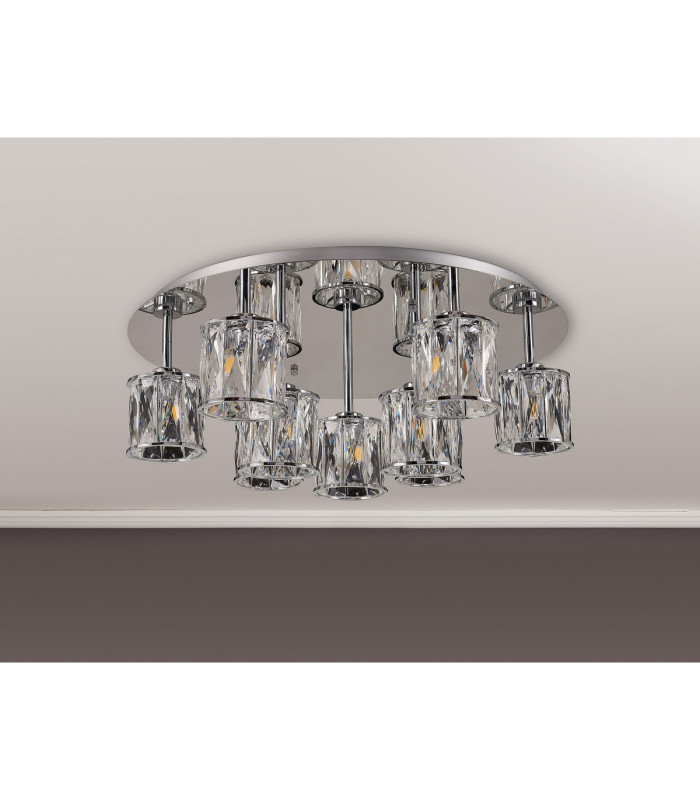 Keene 60.8cm Round 9 Light G9 Flush Light Polished Chrome / Clear Crystal Shade-9