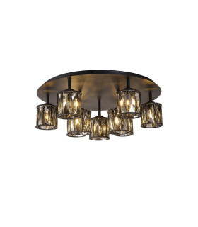 Keene Round 9 Light G9 Flush Light Satin Black / Smoke Crystal Shade-1