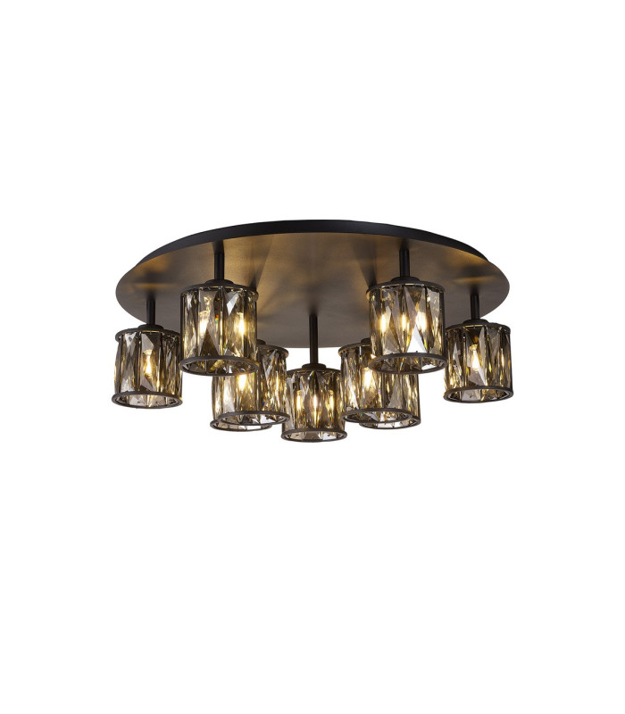 Keene Round 9 Light G9 Flush Light Satin Black / Smoke Crystal Shade-1